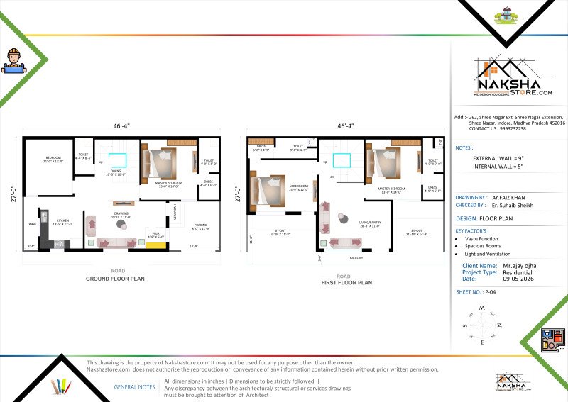Mr. Ajay Ojha 27×46 Residence – G+1 Floor Plan